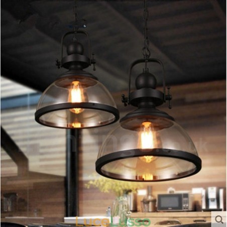 Lampada a sospensione retrò in acciaio con paralume in vetro a 1 luce Lampada a sospensione retrò in acciaio con paralume in vetro a 1 luce