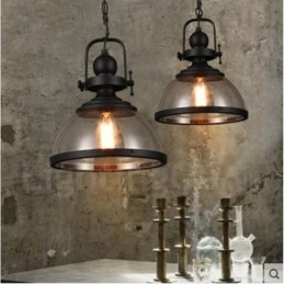 Lampada a sospensione retrò in acciaio con paralume in vetro a 1 luce