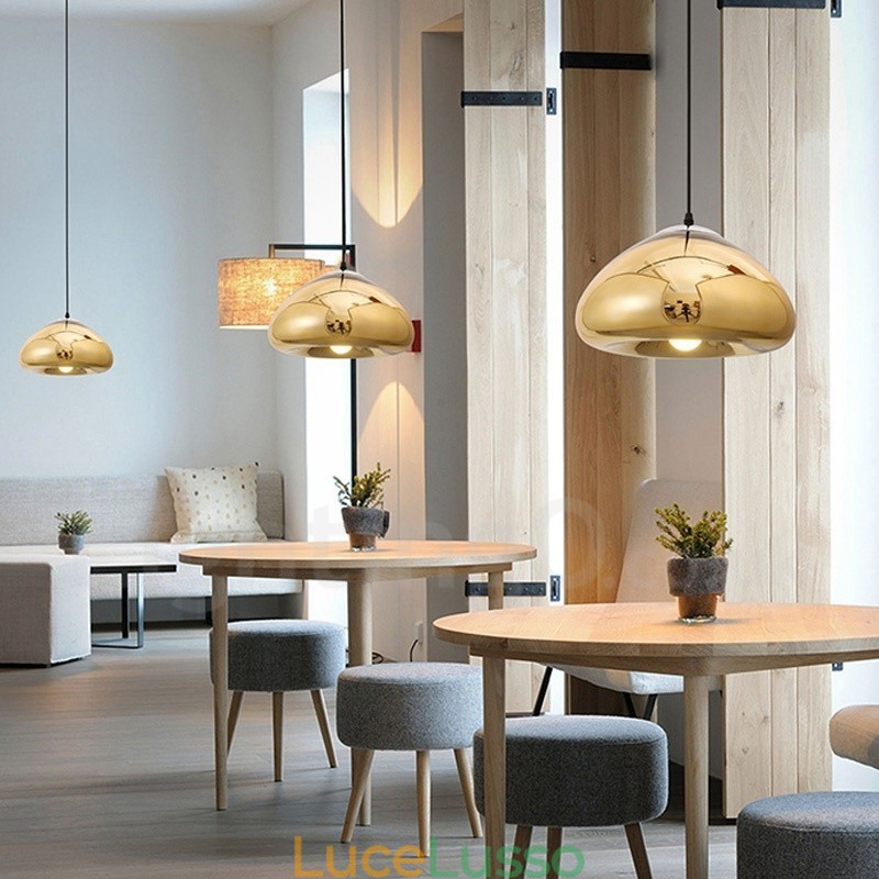 Lampada a sospensione moderna contemporanea in vetro a 1 luce con paralume in vetro