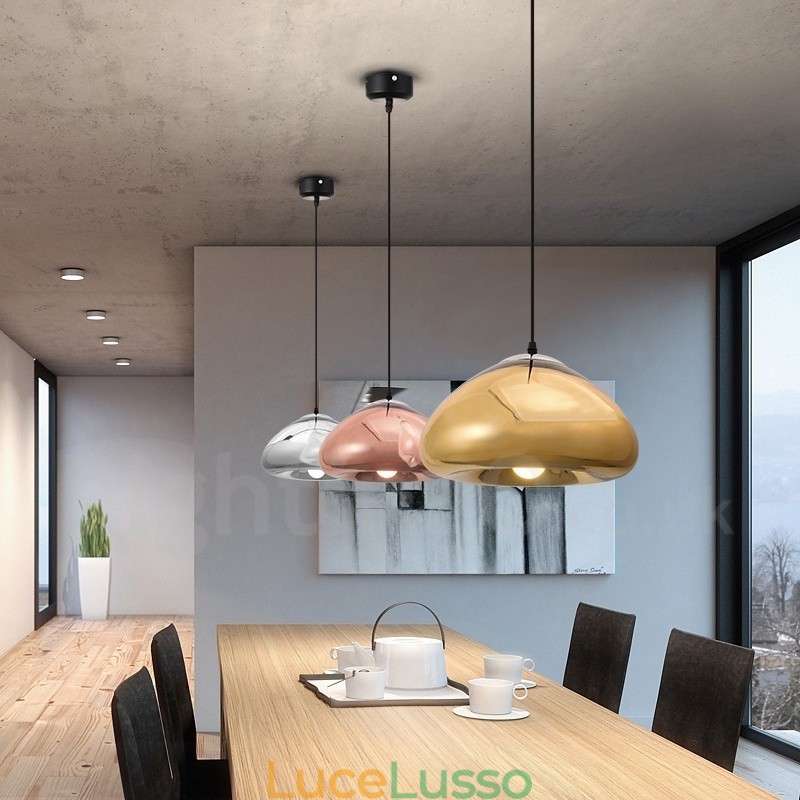 Lampada a sospensione moderna contemporanea in vetro a 1 luce con paralume in vetro