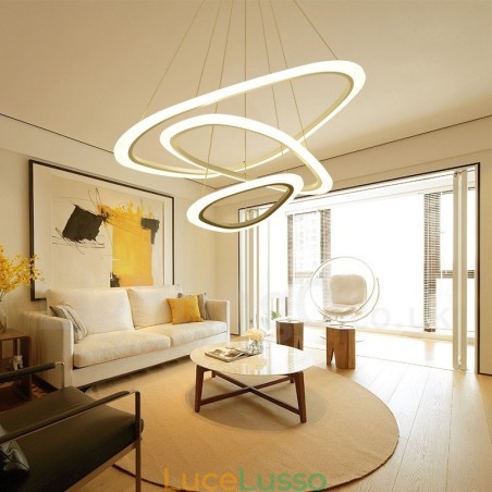 Lampada a sospensione moderna contemporanea in lega di alluminio a 3 luci con paralume in acrilico, dimmerabile con telecomando Lampada a sospensione moderna contemporanea in lega di alluminio a 3 luci con paralume in acrilico, dimmerabile con telecomando
