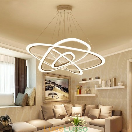 Lampada a sospensione moderna contemporanea in lega di alluminio a 4 luci con paralume in acrilico, dimmerabile con telecomando Lampada a sospensione moderna contemporanea in lega di alluminio a 4 luci con paralume in acrilico, dimmerabile con telecomando
