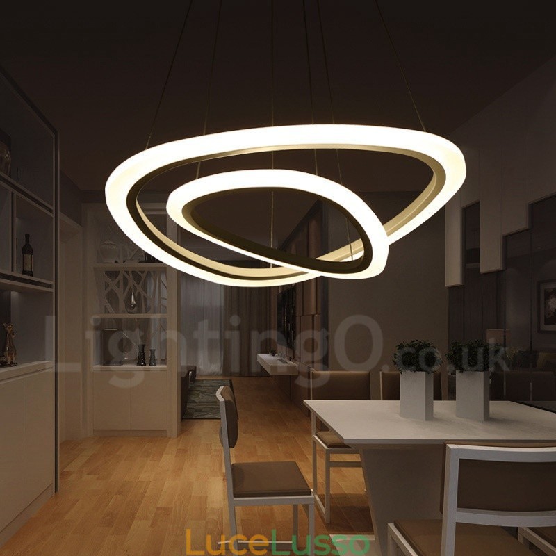 Lampada a sospensione moderna contemporanea in lega di alluminio con 2 anelli, dimmerabile con telecomando e paralume in acrilico