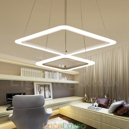 Lampada a sospensione moderna contemporanea a 2 luci in lega di alluminio con paralume in acrilico Lampada a sospensione moderna contemporanea a 2 luci in lega di alluminio con paralume in acrilico