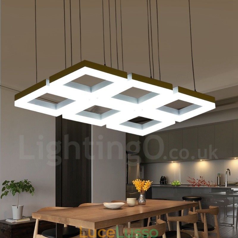 Lampada a sospensione moderna contemporanea in lega di alluminio a 6 luci con paralume in acrilico