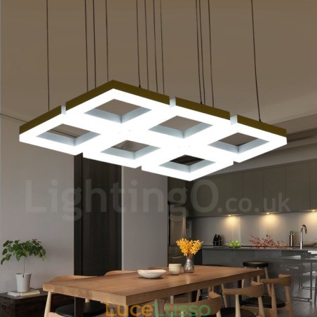 Lampada a sospensione moderna contemporanea in lega di alluminio a 6 luci con paralume in acrilico Lampada a sospensione moderna contemporanea in lega di alluminio a 6 luci con paralume in acrilico