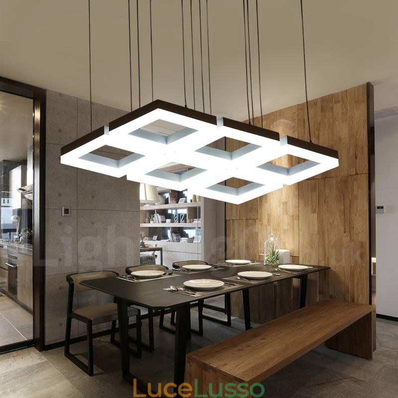 Lampada a sospensione moderna contemporanea in lega di alluminio a 6 luci con paralume in acrilico
