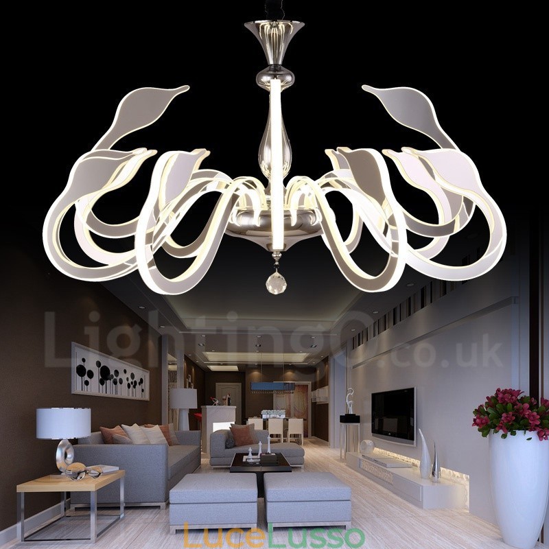 Lampadario moderno contemporaneo dimmerabile in acciaio a 12 luci con paralume in acrilico