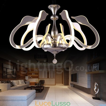 Lampadario moderno contemporaneo dimmerabile a 8 luci in acciaio con paralume in acrilico Lampadario moderno contemporaneo dimmerabile a 8 luci in acciaio con paralume in acrilico
