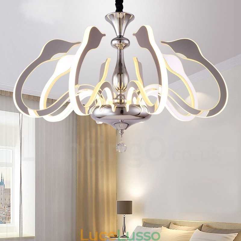 Lampadario moderno contemporaneo dimmerabile a 8 luci in acciaio con paralume in acrilico