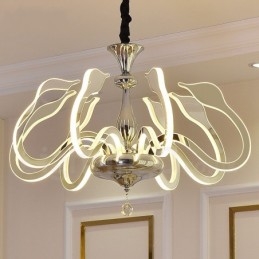 Lampadario moderno contemporaneo dimmerabile a 8 luci in acciaio con paralume in acrilico