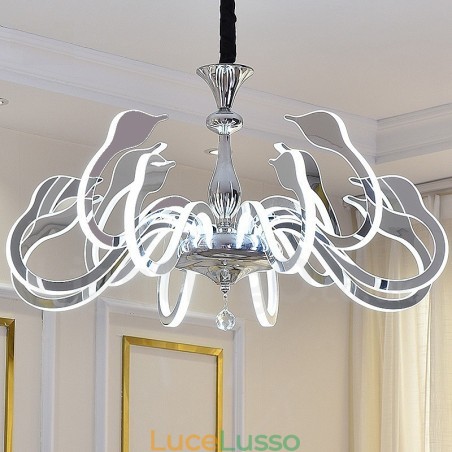 Lampadario moderno contemporaneo dimmerabile in acciaio da 10 luci con paralume in acrilico Lampadario moderno contemporaneo dimmerabile in acciaio da 10 luci con paralume in acrilico