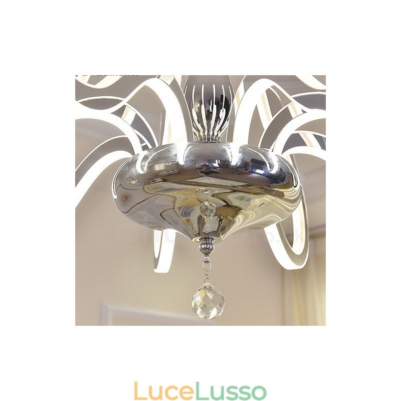 Lampadario moderno contemporaneo dimmerabile a 6 luci in acciaio con paralume in acrilico