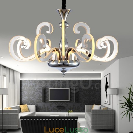 Lampadario moderno contemporaneo dimmerabile in acciaio a 12 luci con paralume in acrilico Lampadario moderno contemporaneo dimmerabile in acciaio a 12 luci con paralume in acrilico