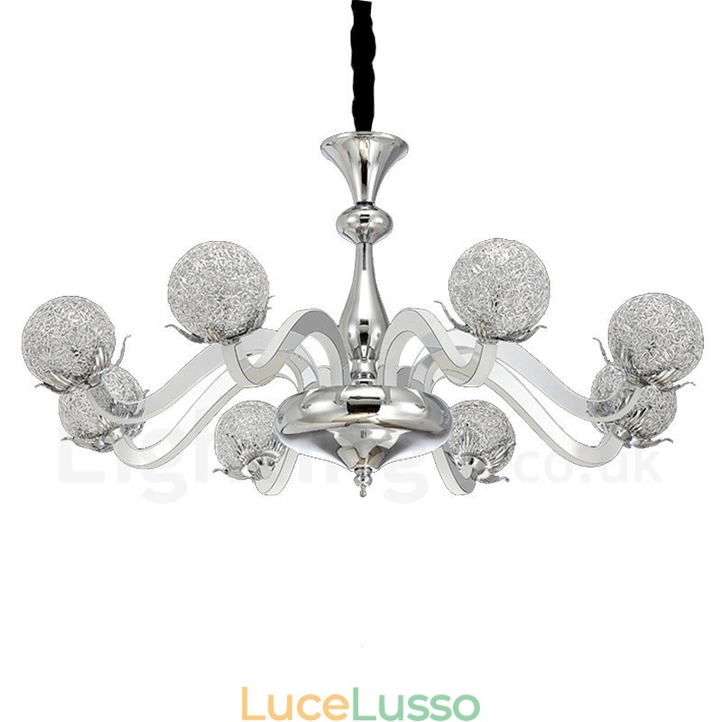 Lampadario moderno contemporaneo dimmerabile a 8 luci in acciaio con paralume in lega di alluminio