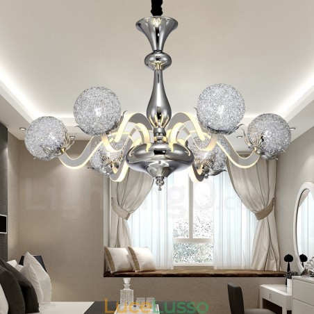 Lampadario moderno contemporaneo dimmerabile a 6 luci in acciaio con paralume in lega di alluminio Lampadario moderno contemporaneo dimmerabile a 6 luci in acciaio con paralume in lega di alluminio