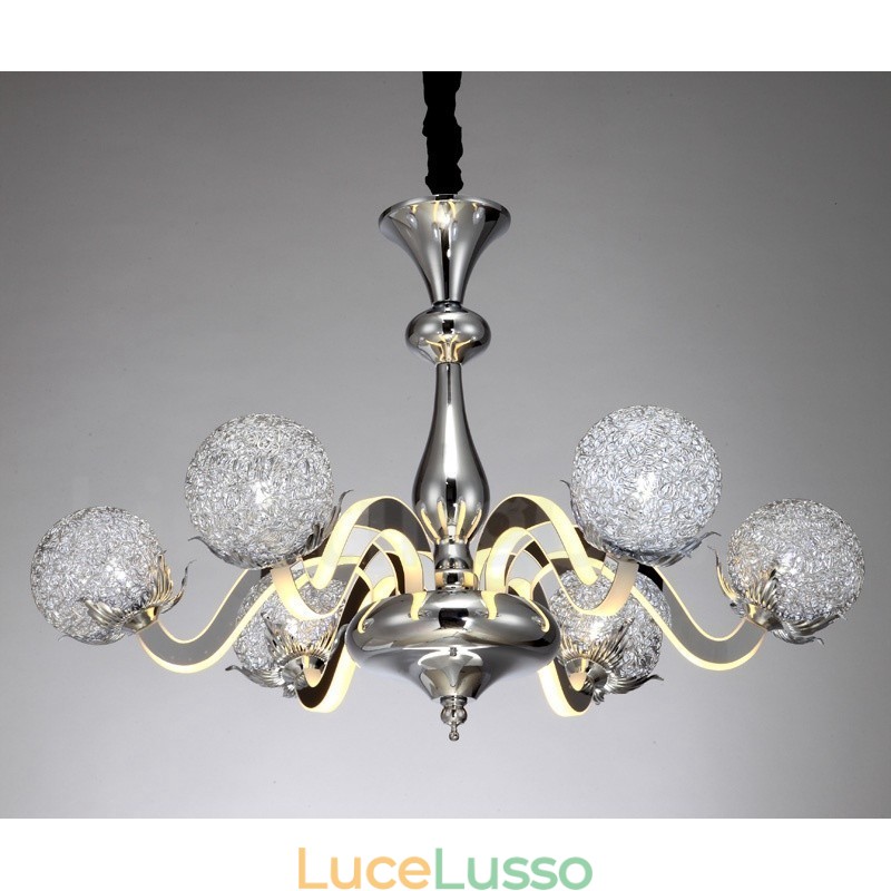 Lampadario moderno contemporaneo dimmerabile a 6 luci in acciaio con paralume in lega di alluminio