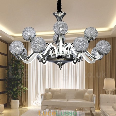Lampadario moderno contemporaneo dimmerabile a 12 luci in acciaio con paralume in lega di alluminio Lampadario moderno contemporaneo dimmerabile a 12 luci in acciaio con paralume in lega di alluminio