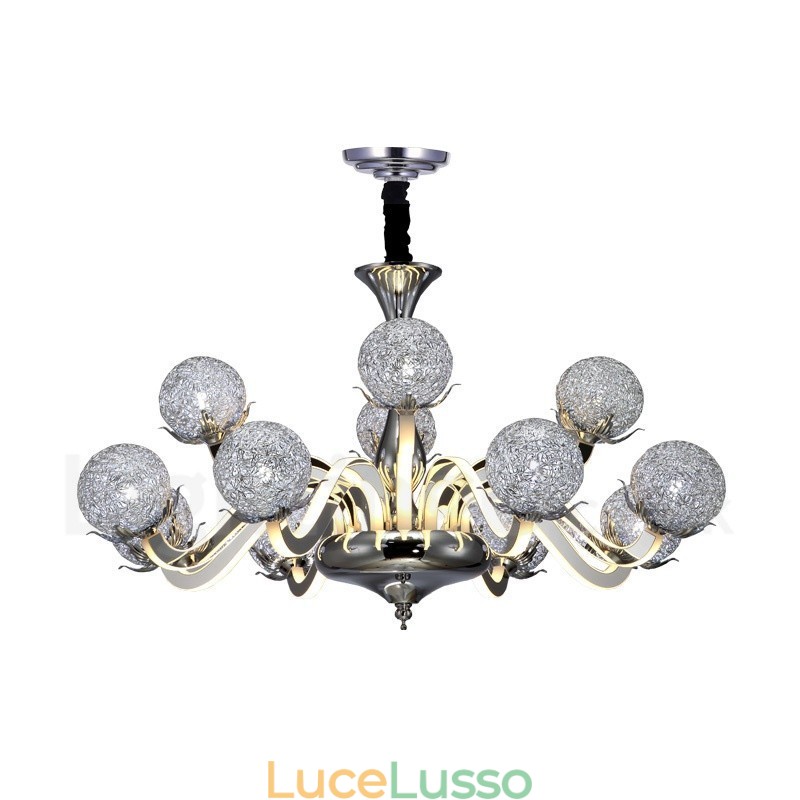 Lampadario moderno contemporaneo dimmerabile a 12 luci in acciaio con paralume in lega di alluminio