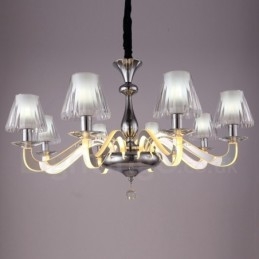 Lampadario moderno contemporaneo dimmerabile a 8 luci in acciaio con paralume in vetro