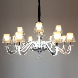 Lampadario moderno contemporaneo dimmerabile a 12 luci in acciaio con paralume in vetro