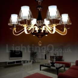 Lampadario moderno contemporaneo dimmerabile a 6 luci in acciaio con paralume in vetro