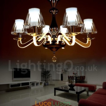 Lampadario moderno contemporaneo dimmerabile a 6 luci in acciaio con paralume in vetro Lampadario moderno contemporaneo dimmerabile a 6 luci in acciaio con paralume in vetro