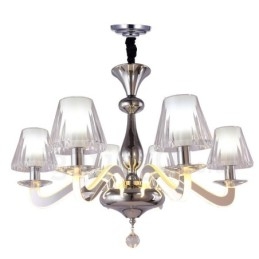 Lampadario moderno contemporaneo dimmerabile a 6 luci in acciaio con paralume in vetro