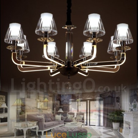 Lampadario di cristallo moderno contemporaneo dimmerabile a 8 luci con paralume in vetro Lampadario di cristallo moderno contemporaneo dimmerabile a 8 luci con paralume in vetro