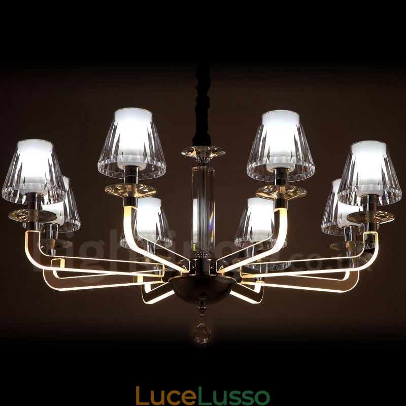 Lampadario di cristallo moderno contemporaneo dimmerabile a 8 luci con paralume in vetro