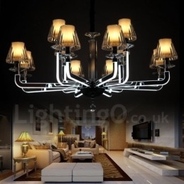 Lampadario di cristallo moderno contemporaneo dimmerabile a 12 luci con paralume in vetro