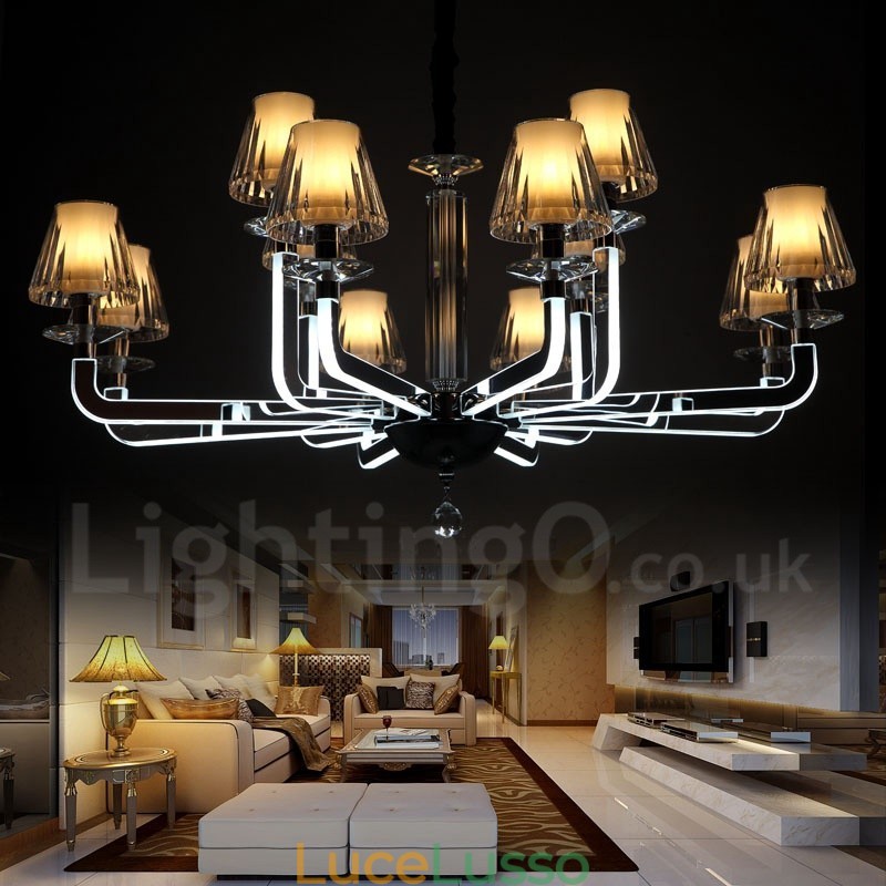 Lampadario di cristallo moderno contemporaneo dimmerabile a 12 luci con paralume in vetro