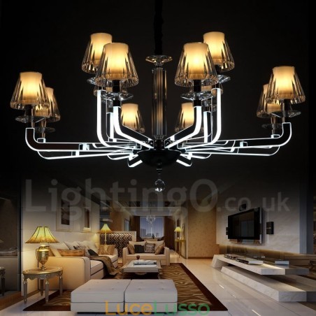 Lampadario di cristallo moderno contemporaneo dimmerabile a 12 luci con paralume in vetro Lampadario di cristallo moderno contemporaneo dimmerabile a 12 luci con paralume in vetro