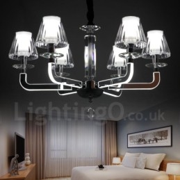 Lampadario di cristallo moderno contemporaneo dimmerabile a 6 luci con paralume in vetro