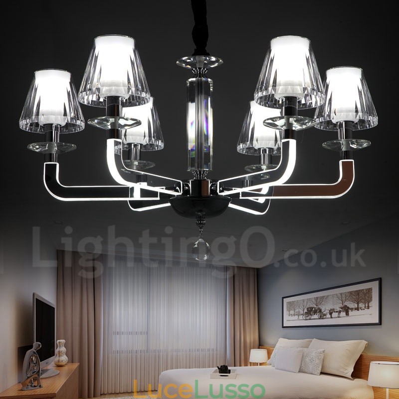 Lampadario di cristallo moderno contemporaneo dimmerabile a 6 luci con paralume in vetro
