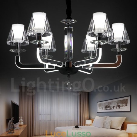 Lampadario di cristallo moderno contemporaneo dimmerabile a 6 luci con paralume in vetro Lampadario di cristallo moderno contemporaneo dimmerabile a 6 luci con paralume in vetro