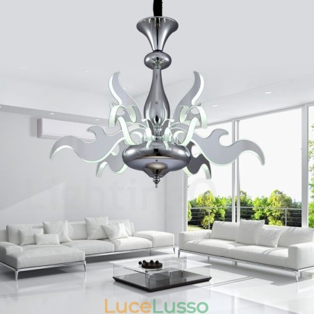 Lampadario moderno contemporaneo dimmerabile a 9 luci in acciaio con paralume in acrilico Lampadario moderno contemporaneo dimmerabile a 9 luci in acciaio con paralume in acrilico