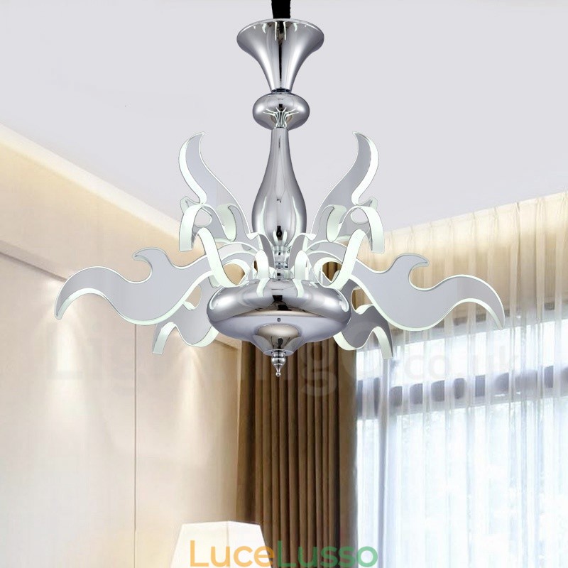 Lampadario moderno contemporaneo dimmerabile a 9 luci in acciaio con paralume in acrilico