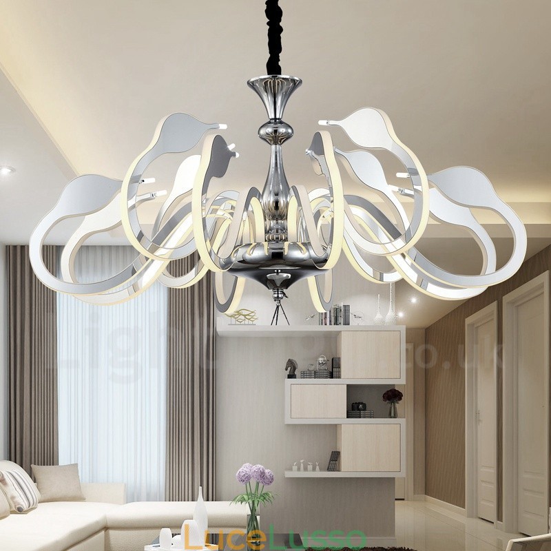 Lampadario moderno contemporaneo dimmerabile in acciaio a 12 luci con paralume in acrilico