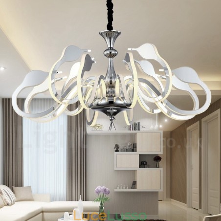 Lampadario moderno contemporaneo dimmerabile in acciaio a 12 luci con paralume in acrilico Lampadario moderno contemporaneo dimmerabile in acciaio a 12 luci con paralume in acrilico