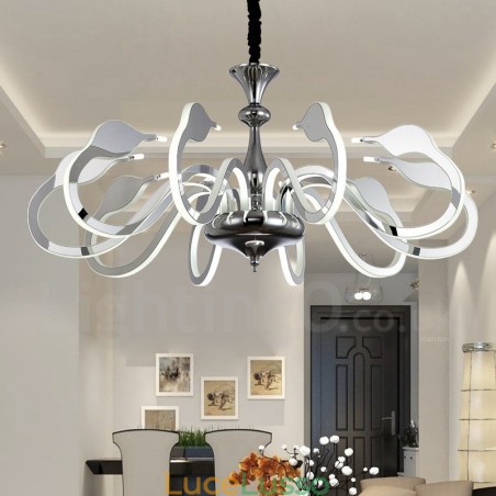 Lampadario moderno contemporaneo dimmerabile in acciaio da 10 luci con paralume in acrilico Lampadario moderno contemporaneo dimmerabile in acciaio da 10 luci con paralume in acrilico