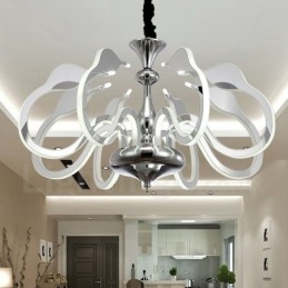 Lampadario moderno contemporaneo dimmerabile a 8 luci in acciaio con paralume in acrilico