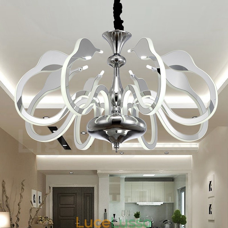 Lampadario moderno contemporaneo dimmerabile a 8 luci in acciaio con paralume in acrilico