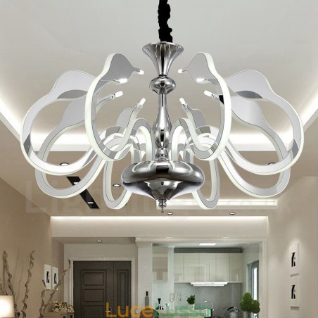 Lampadario moderno contemporaneo dimmerabile a 8 luci in acciaio con paralume in acrilico Lampadario moderno contemporaneo dimmerabile a 8 luci in acciaio con paralume in acrilico