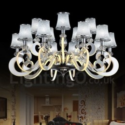 Lampadario moderno contemporaneo dimmerabile in acciaio da 15 luci con paralume in vetro