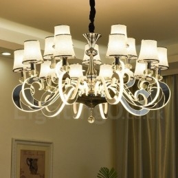 Lampadario moderno contemporaneo dimmerabile in acciaio da 15 luci con paralume in vetro
