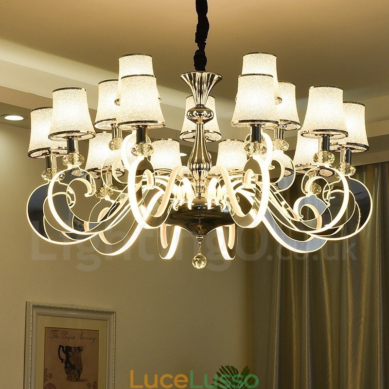 Lampadario moderno contemporaneo dimmerabile in acciaio da 15 luci con paralume in vetro