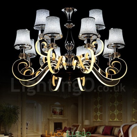 Lampadario moderno contemporaneo dimmerabile a 12 luci in acciaio con paralume in vetro Lampadario moderno contemporaneo dimmerabile a 12 luci in acciaio con paralume in vetro