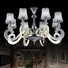 Lampadario moderno contemporaneo dimmerabile a 8 luci in acciaio con paralume in vetro