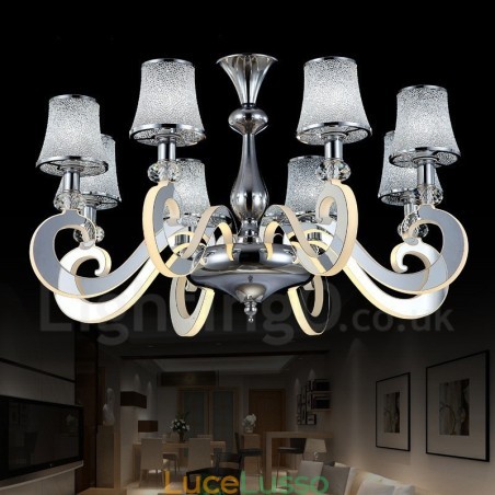 Lampadario moderno contemporaneo dimmerabile a 8 luci in acciaio con paralume in vetro Lampadario moderno contemporaneo dimmerabile a 8 luci in acciaio con paralume in vetro